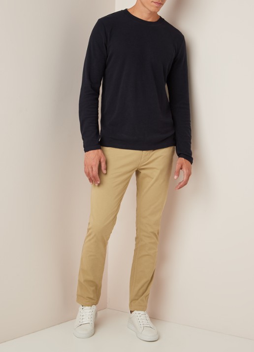 NN.07 Clive longsleeve in katoenblend met structuur - voorkant 2 donkerblauw