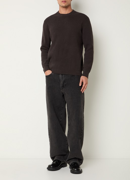 NN.07 Danny grofgebreide pullover met ronde hals - voorkant 2 donkerbruin