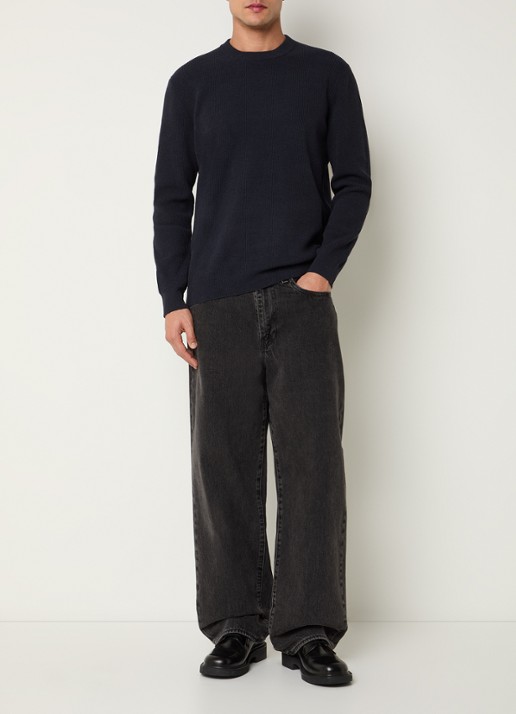 NN.07 Danny grofgebreide pullover met ronde hals - voorkant 3 donkerblauw