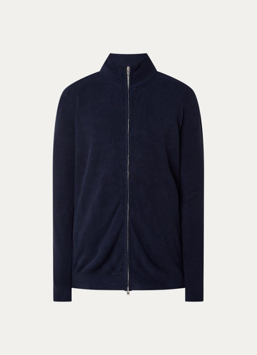 NN.07 Danny ribgebreid vest met opstaande kraag - voorkant indigo