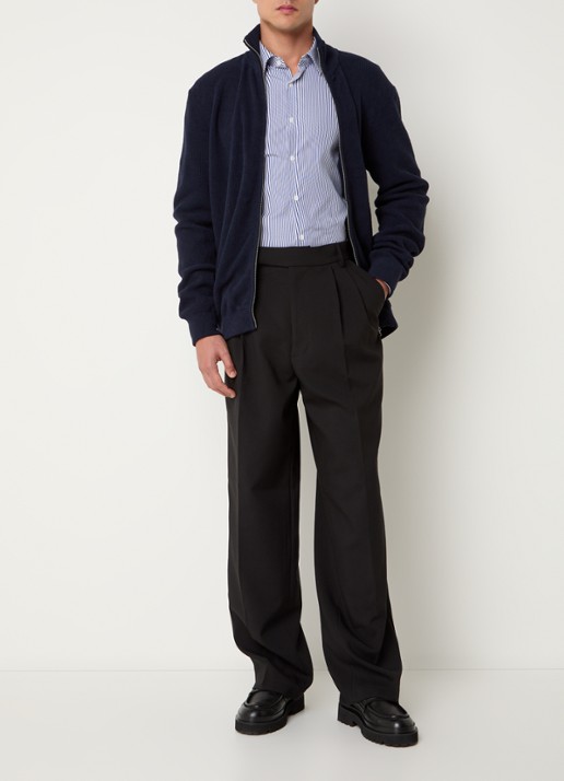 NN.07 Danny ribgebreid vest met opstaande kraag - voorkant 2 indigo