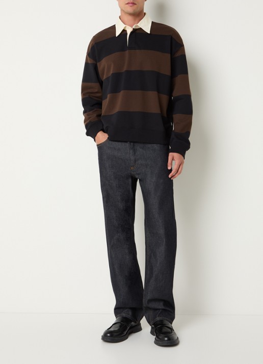 NN.07 David sweater met streepprint - voorkant 2 bruin