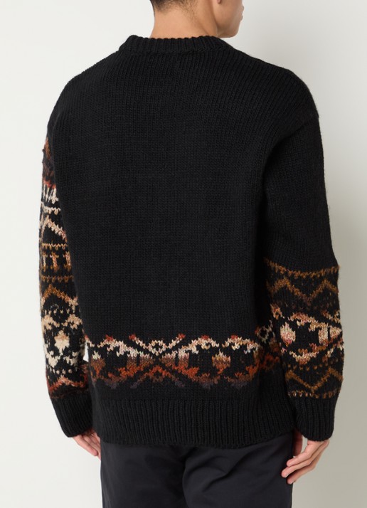 NN.07 Emil grofgebreide trui in alpaca wolblend met ingebreid patroon - achterkant 4 zwart