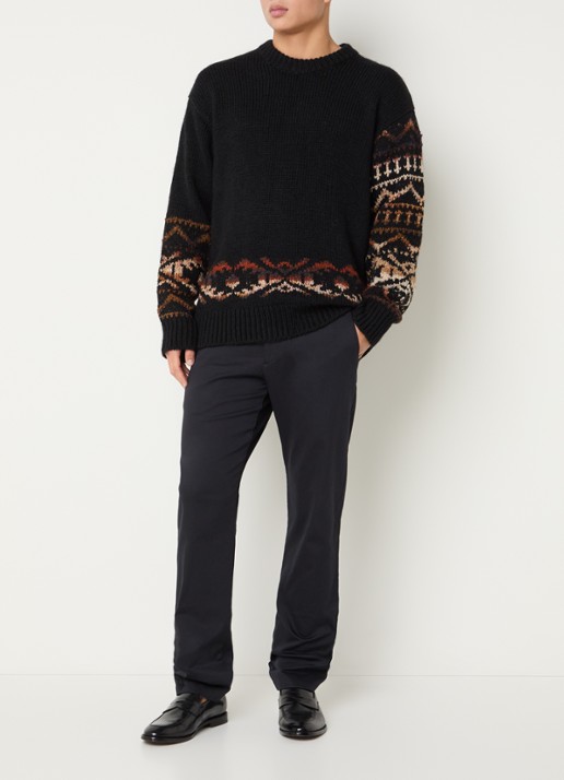 NN.07 Emil grofgebreide trui in alpaca wolblend met ingebreid patroon - voorkant 2 zwart
