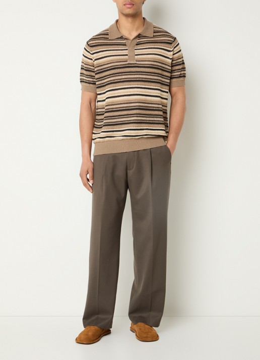 NN.07 Fijngebreide polo met streepprint - voorkant 3 beige