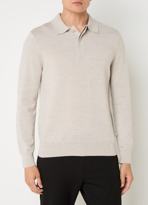 NN.07 Fijngebreide pullover van wol met polokraag - detail beige