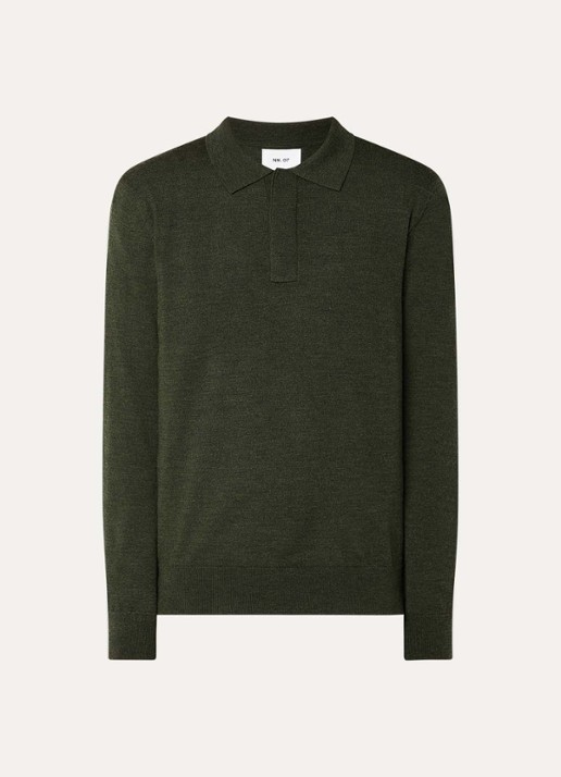 NN.07 Fijngebreide pullover van wol met polokraag - voorkant 2 legergroen