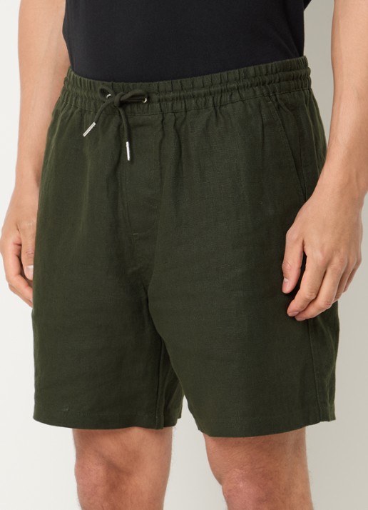 NN.07 Gregor straight fit korte broek van linnen met steekzakken