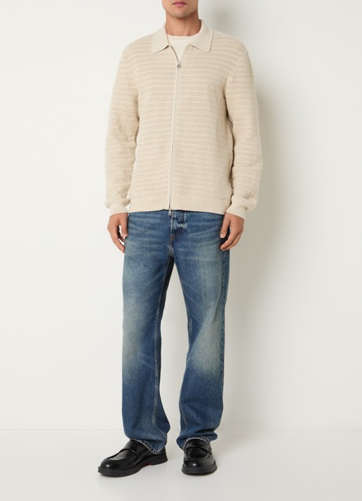 NN.07 Gustav grofgebreid vest met structuur - voorkant 2 beige