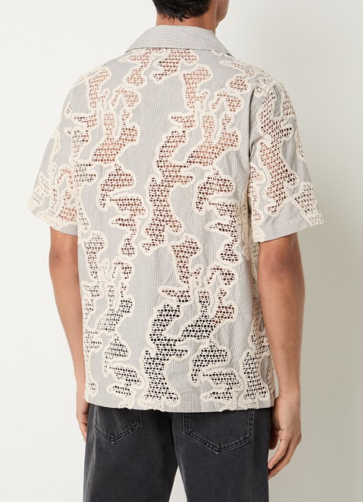 NN.07 Julio overhemd met streepprint van broderie - achterkant 4 lichtgrijs