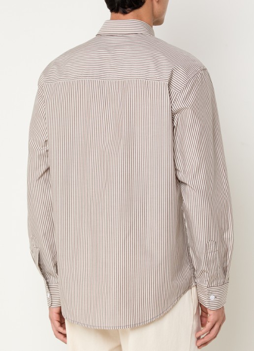 NN.07 Quinsy regular fit overhemd met streepprint en borduring - achterkant 3 donkerbeige