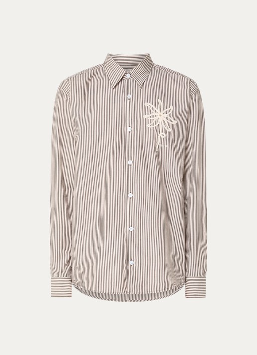 NN.07 Quinsy regular fit overhemd met streepprint en borduring - voorkant donkerbeige