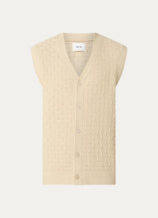 NN.07 Reece grofgebreid gilet met structuur - voorkant 2 naturel