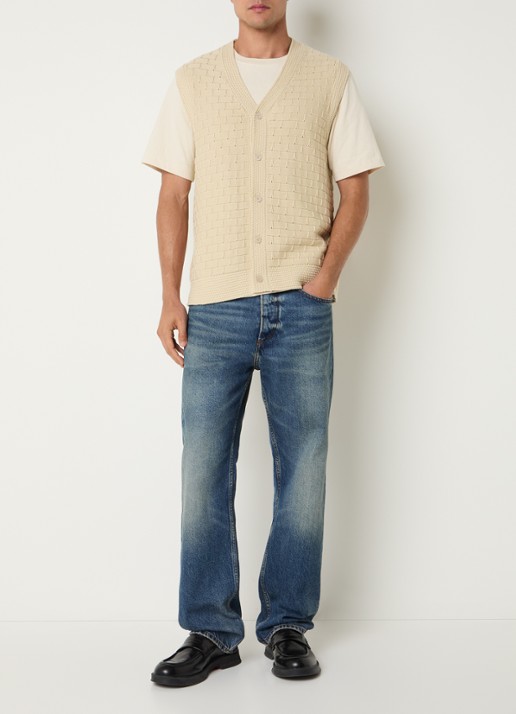NN.07 Reece grofgebreid gilet met structuur - voorkant 3 naturel
