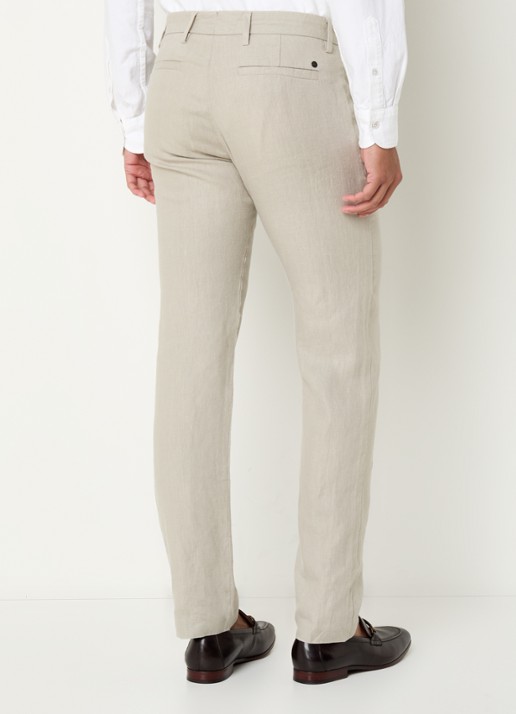 NN.07 Theo slim fit broek van linnen met steekzakken - achterkant 3 donkerbeige
