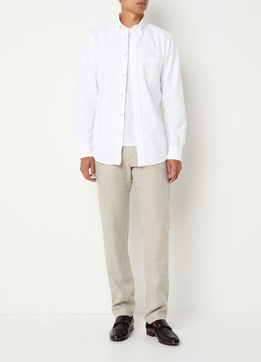 NN.07 Theo slim fit broek van linnen met steekzakken - voorkant 5 donkerbeige
