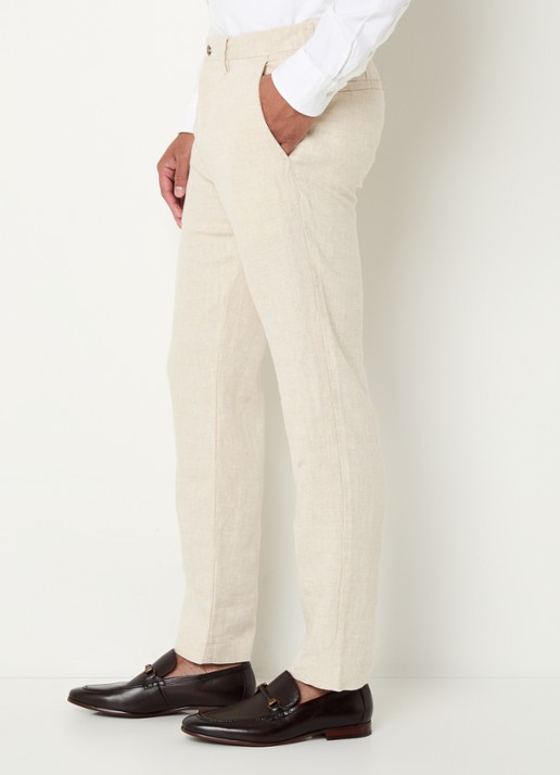 NN.07 Theo slim fit broek van linnen met steekzakken - detail 5 beige