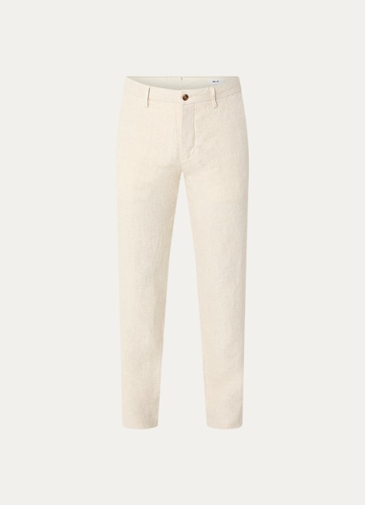 NN.07 Theo slim fit broek van linnen met steekzakken - voorkant 2 beige