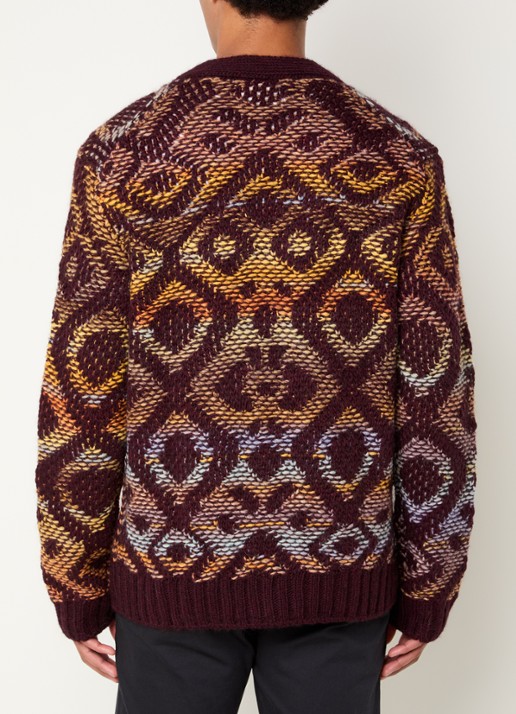 NN.07 Viggo grofgebreid vest in alpaca wolblend met grafische print - achterkant 4 bordeauxrood