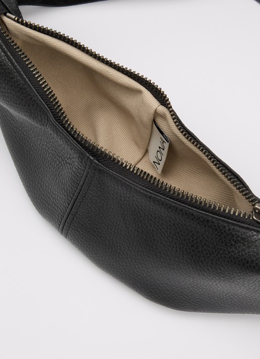Nona Banana XS crossbodytas van leer  - detail 2 zwart