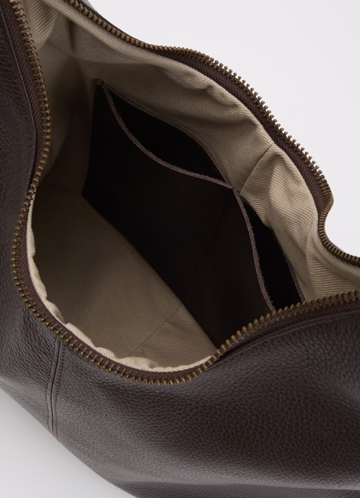 Nona M crossbodytas van leer - detail 3 donkerbruin