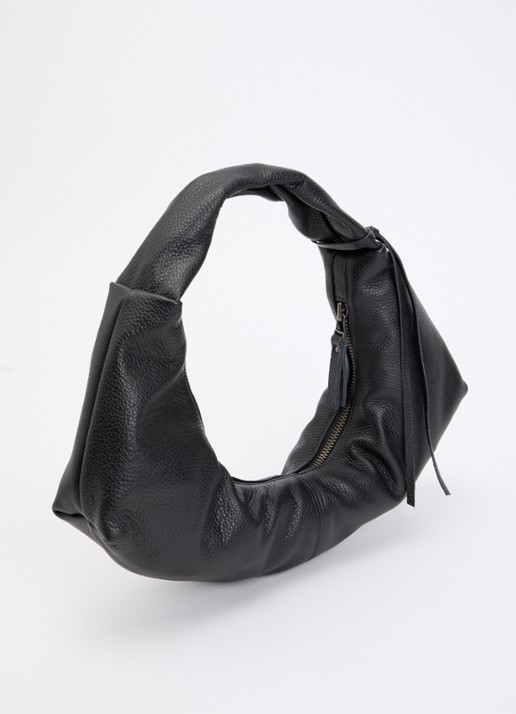 Nona Slouchy schoudertas van leer - achterkant 2 zwart