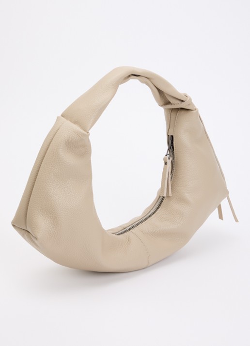 Nona Slouchy schoudertas van leer - achterkant 4 beige