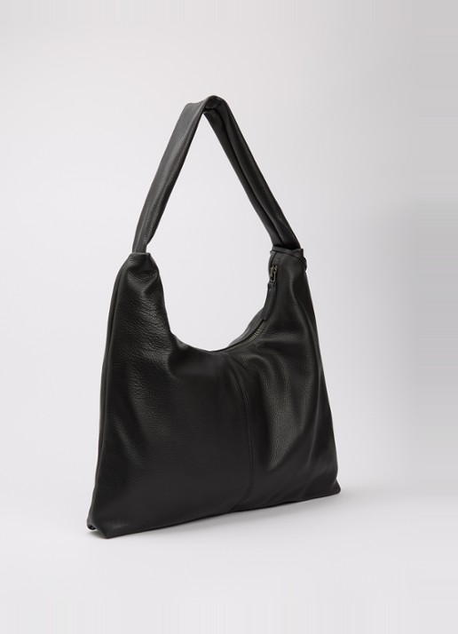 Nona XL crossbodytas van leer met structuur - achterkant zwart