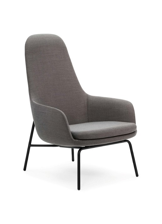 Normann Copenhagen Era Lounge Chair High loungestoel met zwart stalen onderstel - voorkant grijs