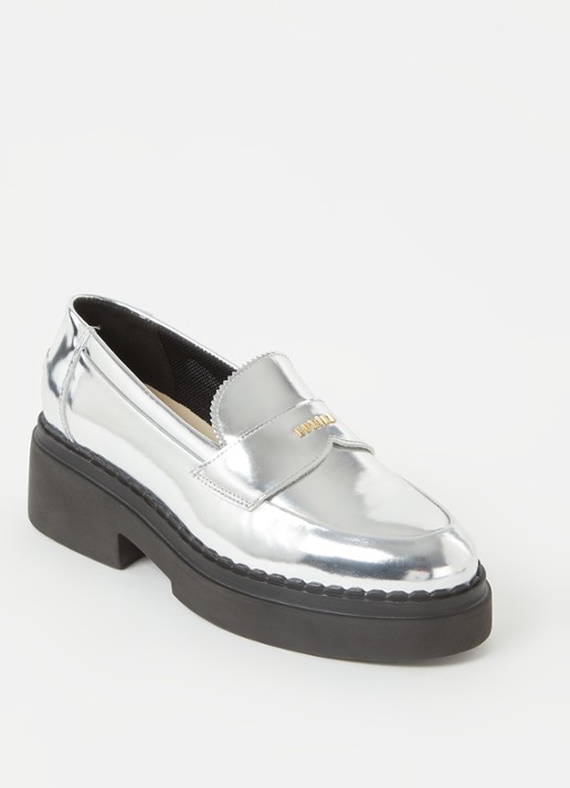Nubikk Frankie loafers van leer met metallic finish - voorkant 5 zilver
