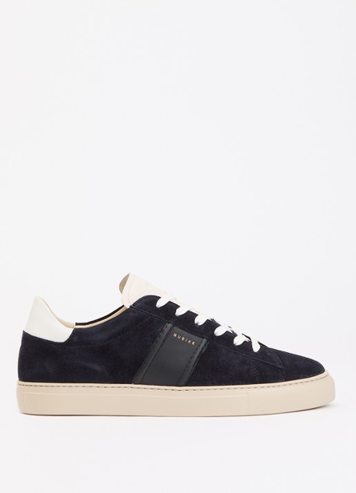 Nubikk Jase Morris sneaker van suède met leren details - voorkant donkerblauw