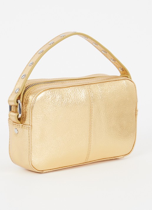 Núnoo Helena crossbodytas van leer met structuur en metallic finish - achterkant goud