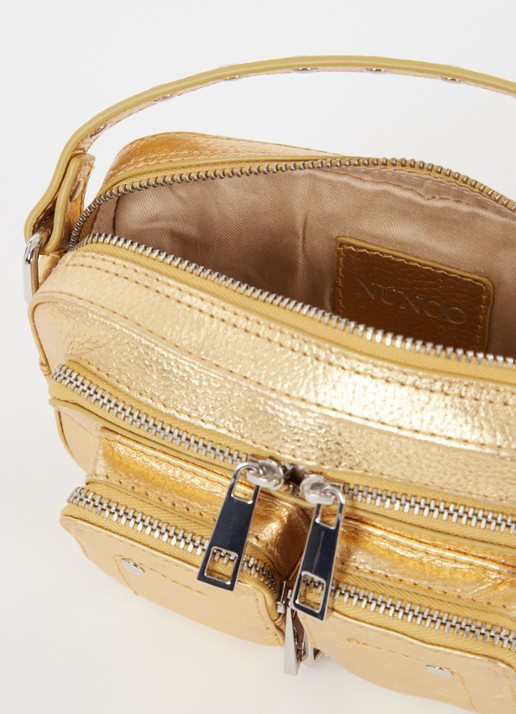 Núnoo Helena crossbodytas van leer met structuur en metallic finish - detail 3 goud