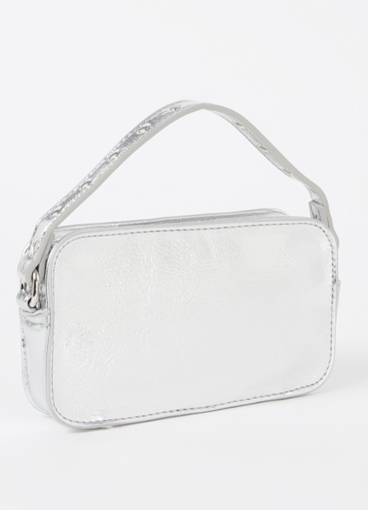 Núnoo Helena handtas met afneembare schouderriem en metallic finish - achterkant 3 zilver