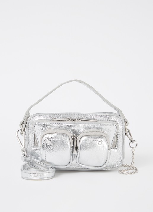 Núnoo Helena handtas met afneembare schouderriem en metallic finish - voorkant 4 zilver