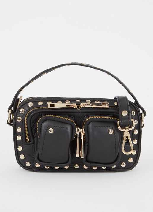 Núnoo Helena Pure Disco handtas van leer met studs - voorkant 2 zwart