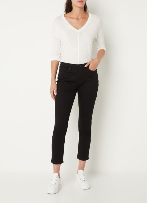 NYDJ Alina mid waist skinny fit cropped jeans met stretch - voorkant 5 zwart