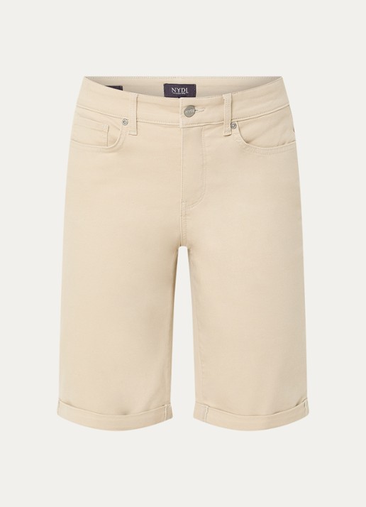 NYDJ Briella mid waist straight fit korte broek met stretch - voorkant beige