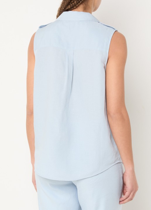 NYDJ Gabrielle mouwloze blouse in linnenblend - achterkant 4 lichtblauw
