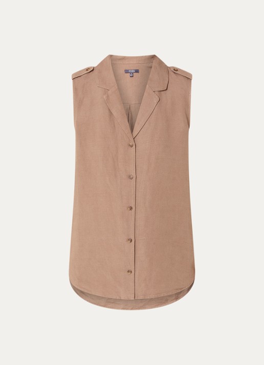 NYDJ Gabrielle mouwloze blouse in linnenblend - voorkant 2 camel