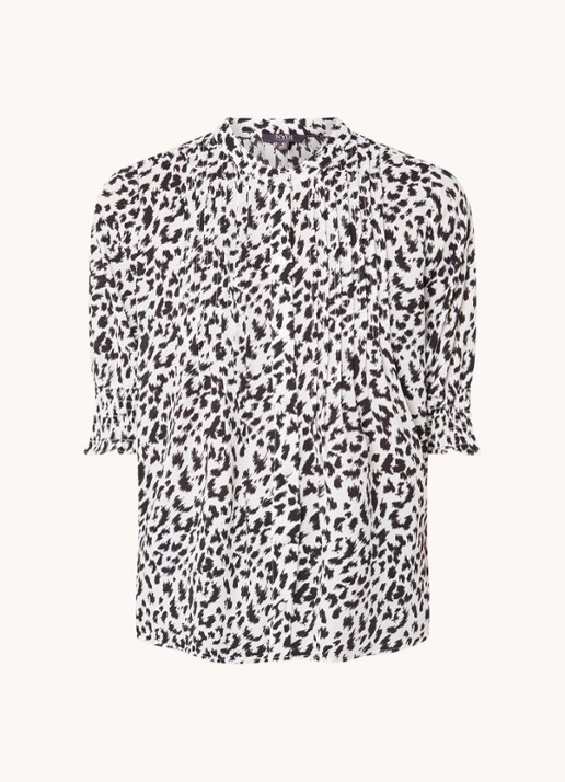 NYDJ Gato blouse met print en pofmouw - voorkant 4 zwart