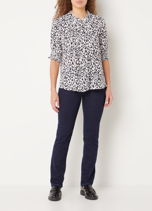 NYDJ Gato blouse met print en pofmouw - voorkant 5 zwart
