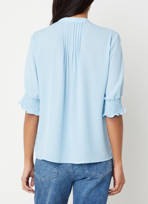 NYDJ Gato blouse met print en pofmouw - achterkant 4 lichtblauw