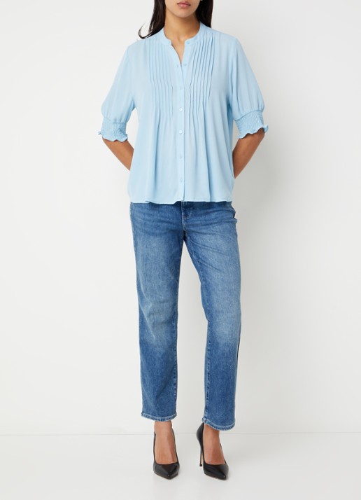 NYDJ Gato blouse met print en pofmouw - voorkant 3 lichtblauw