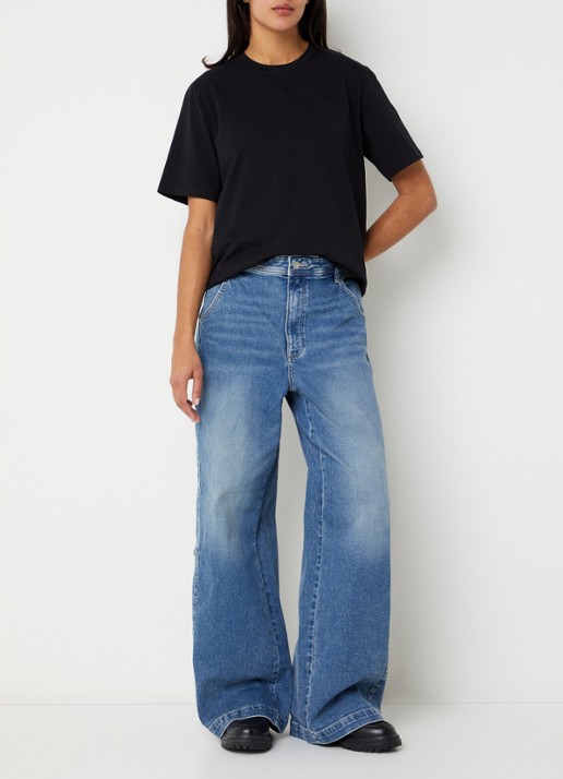 NYDJ Gracie high waist wide leg jeans met lichte wassing - voorkant 3 indigo