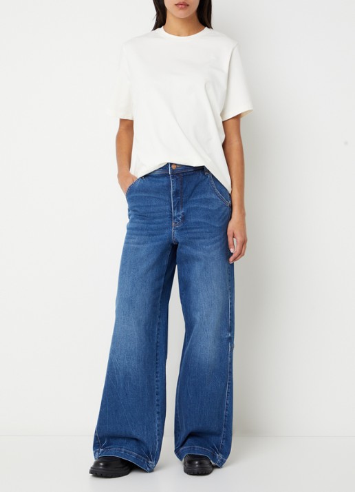 NYDJ Gracie high waist wide leg jeans met lichte wassing - voorkant 4 zwart