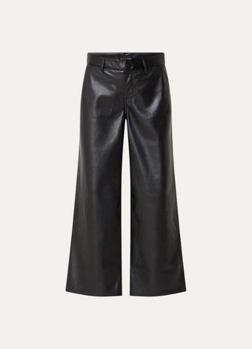 NYDJ High waist wide fit broek van imitatieleer - voorkant 3 zwart
