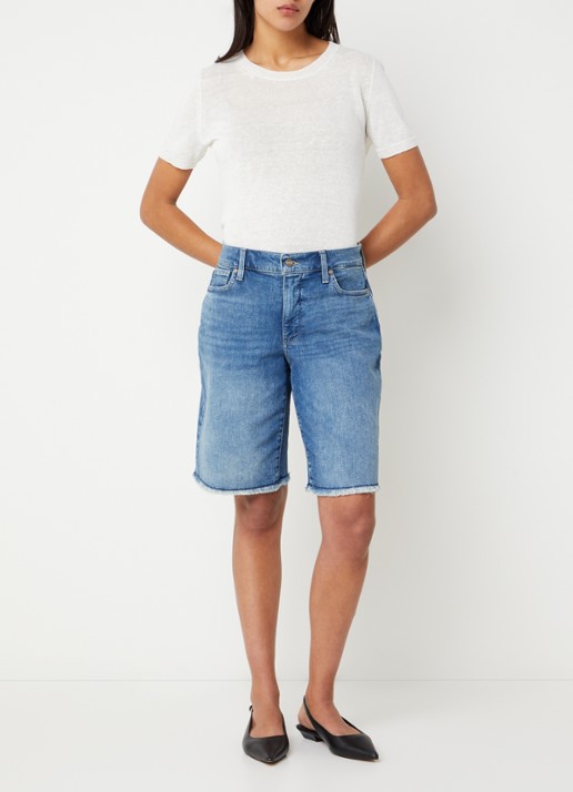 NYDJ Lilly mid waist straight fit korte broek van denim - voorkant 4 indigo