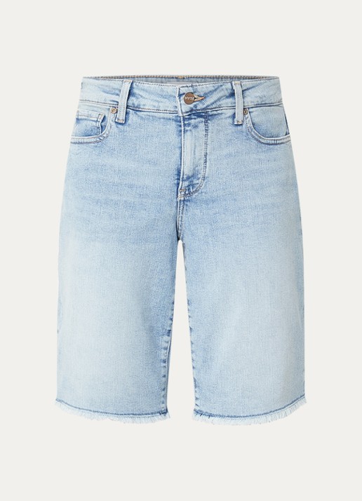 NYDJ Lilly mid waist straight fit korte broek van denim - voorkant grijs