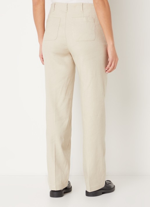 NYDJ Marilyn high waist straight fit broek in linnenblend met steekzakken - achterkant 4 beige